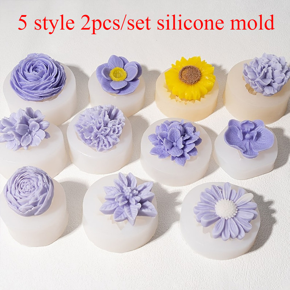 

5 Style 2pcs/set Flower Silicone Candle Molds Daisy Rose Orchid Holly Leaf Carnation Ranunculus Mould DIY Candle Resin Clay Tool