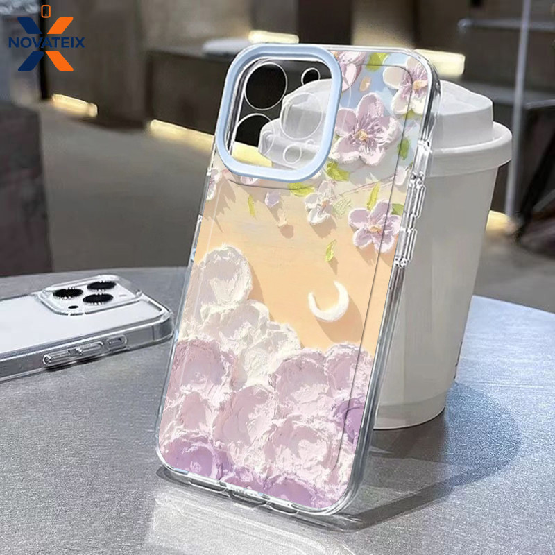 Casing IPhone Lukisan Minyak Bunga Persik Transparant Soft Case Fashion Cocok untuk iPhone 11 12 13 