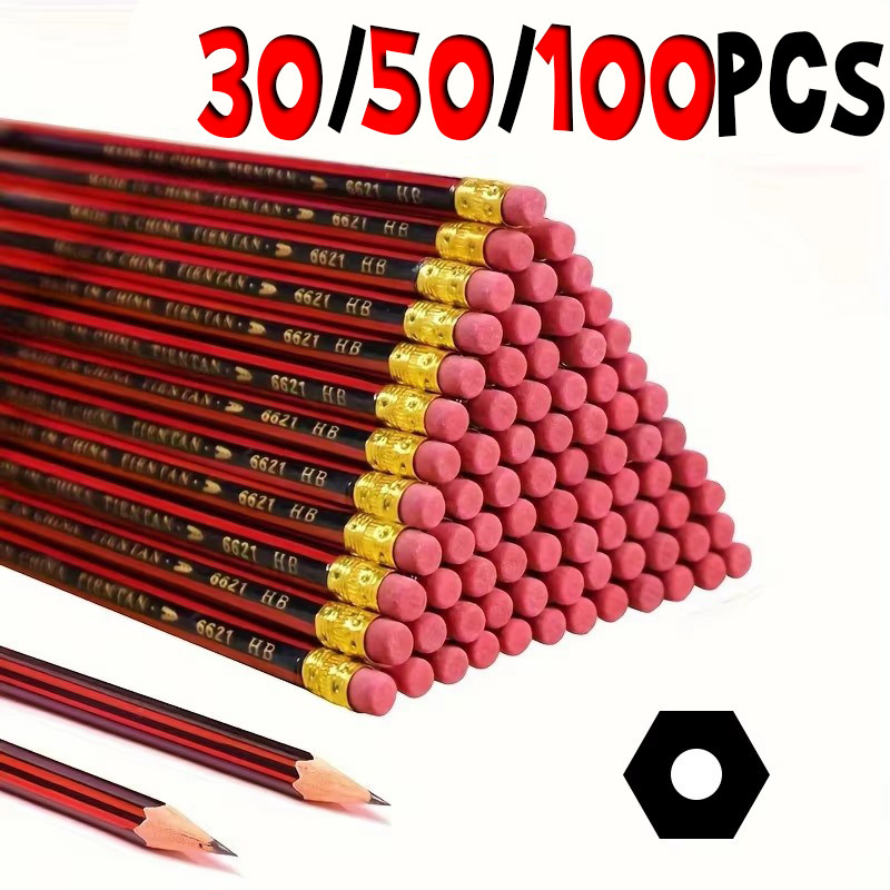 

30/50/100Pcs HB Wooden Pencils With Erasers Barrels For Writing Drawing And Sketching Ideal For Students And Office Supplies