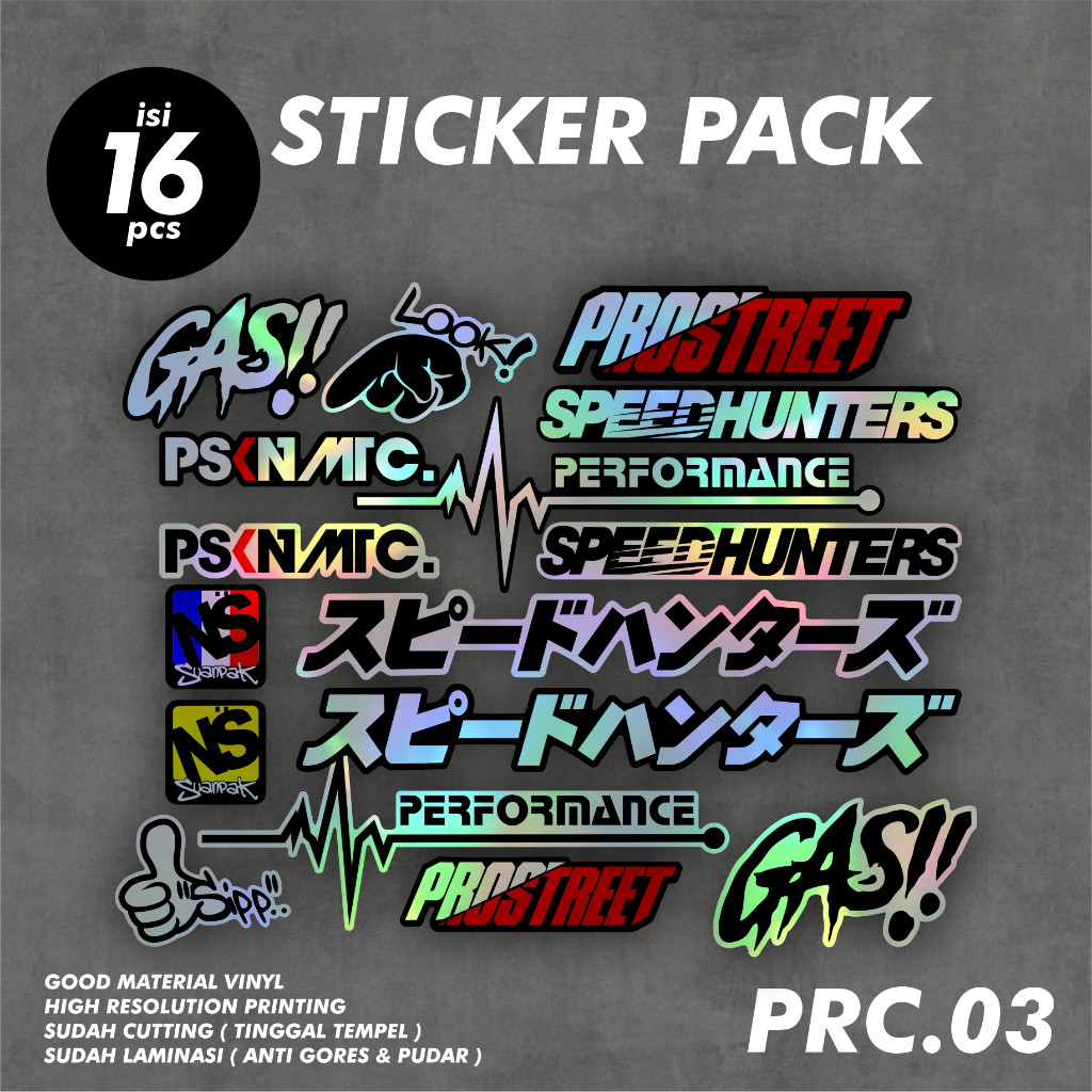 

16 Lembar Sticker Racing / Sticker pack / Sticker Sponsor / Sticker Motor / Sticker Kecil2 cocok buat Motor Mobil Hp Laptop Helm Hologram Pelangi Vinyl Putih GRE.PRC03