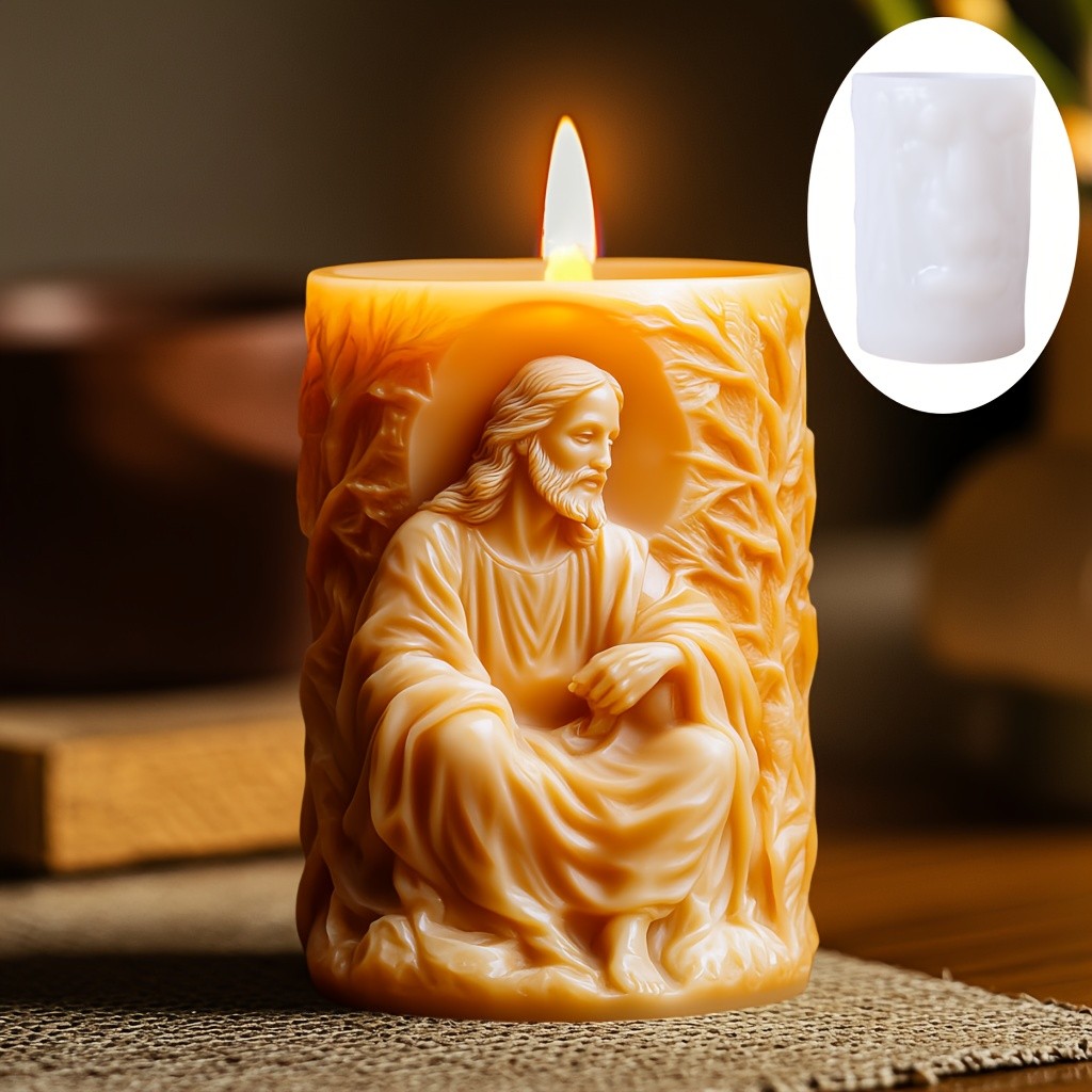 

3D Jesus Relief Cylinder Candle Silicone Mold Easter Jesus Relief Resin Gypsum Mold Home Decoration Prayer Jesus Crafts Mold