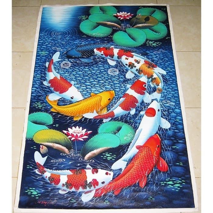 Lukisan Feng Shui Ikan Koi Angka 9 Nuansa Mewah