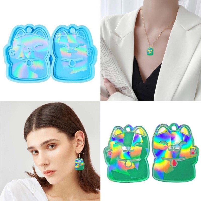 

Silicone Lucky Cat Molds Light Earrings Pendant Mold DIY Ornaments Jewelry Epoxy Crafting Mold
