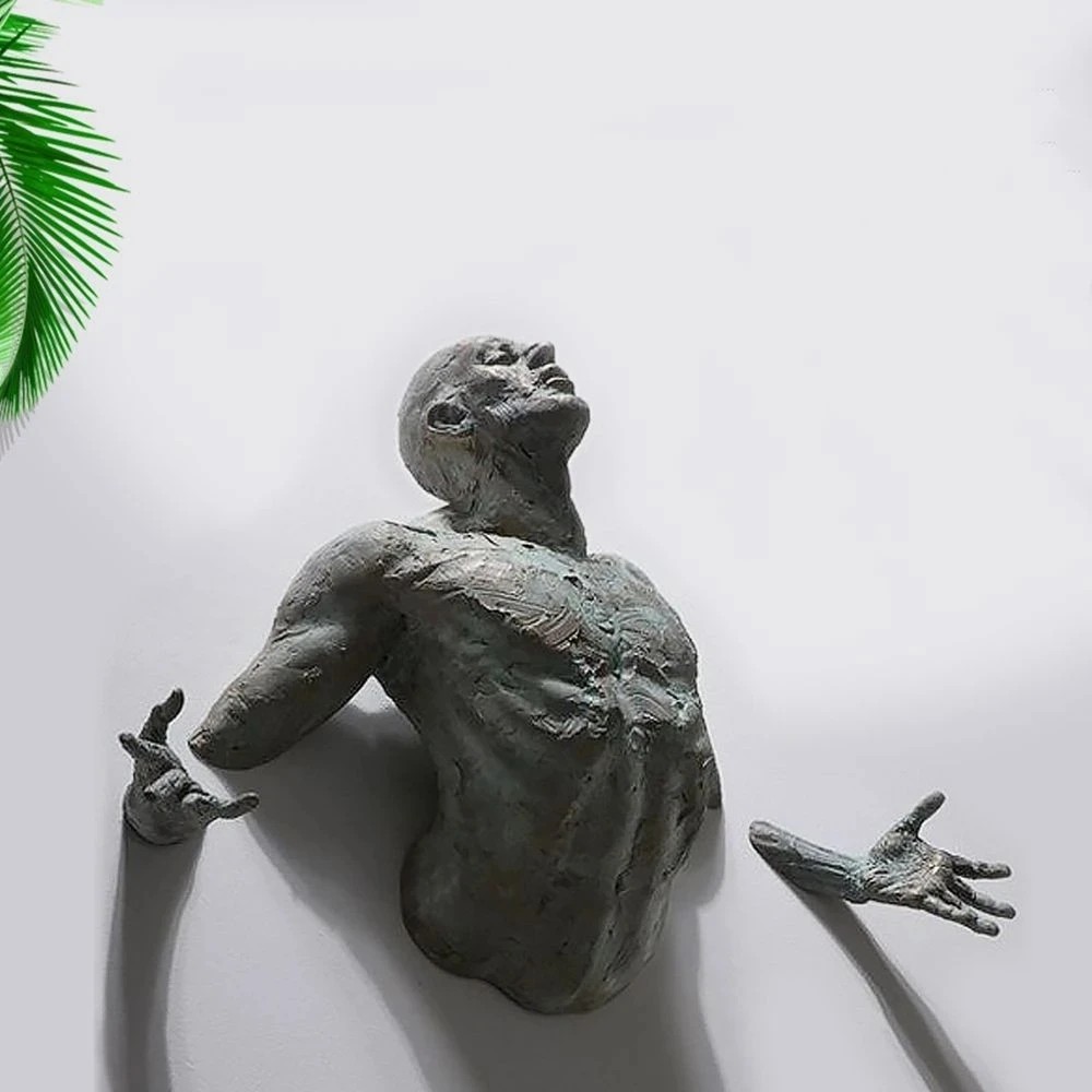 

Creative Imitation Copper Wall Sculptures Statue For Unique Touch Resin Rock Climbing Man Background Wall Art 3D Through Wall
