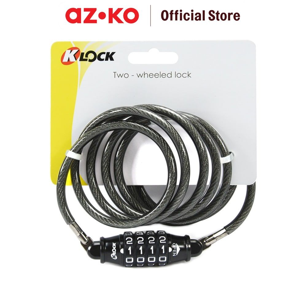 AZKO K-Lock Gembok Kabel 4 Kode Kombinasi - Hitam Padlock Pengunci Serbaguna Perlengkapan Keamanan K