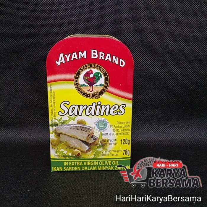 

MAKANAN KALENG AYAM BRAND IKAN SARDINES IN EXTRA VIRGIN OLIVE OIL 120GR