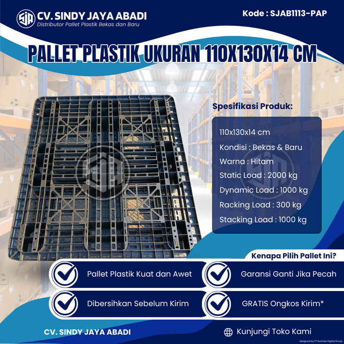 

Pallet Plastik Bekas Ukuran 110x130x14 cm - SJAB1113-PAP / Pallet Plastik Warna Hitam / Pallet Plastik Jaring