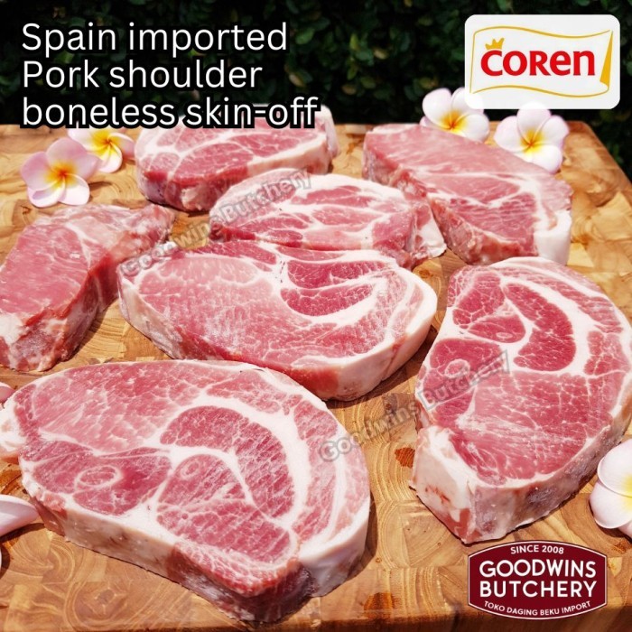 

600g 3pcs pork Kapsim SHOULDER BONELESS SKIN OFF DANISH CROWN Denmark