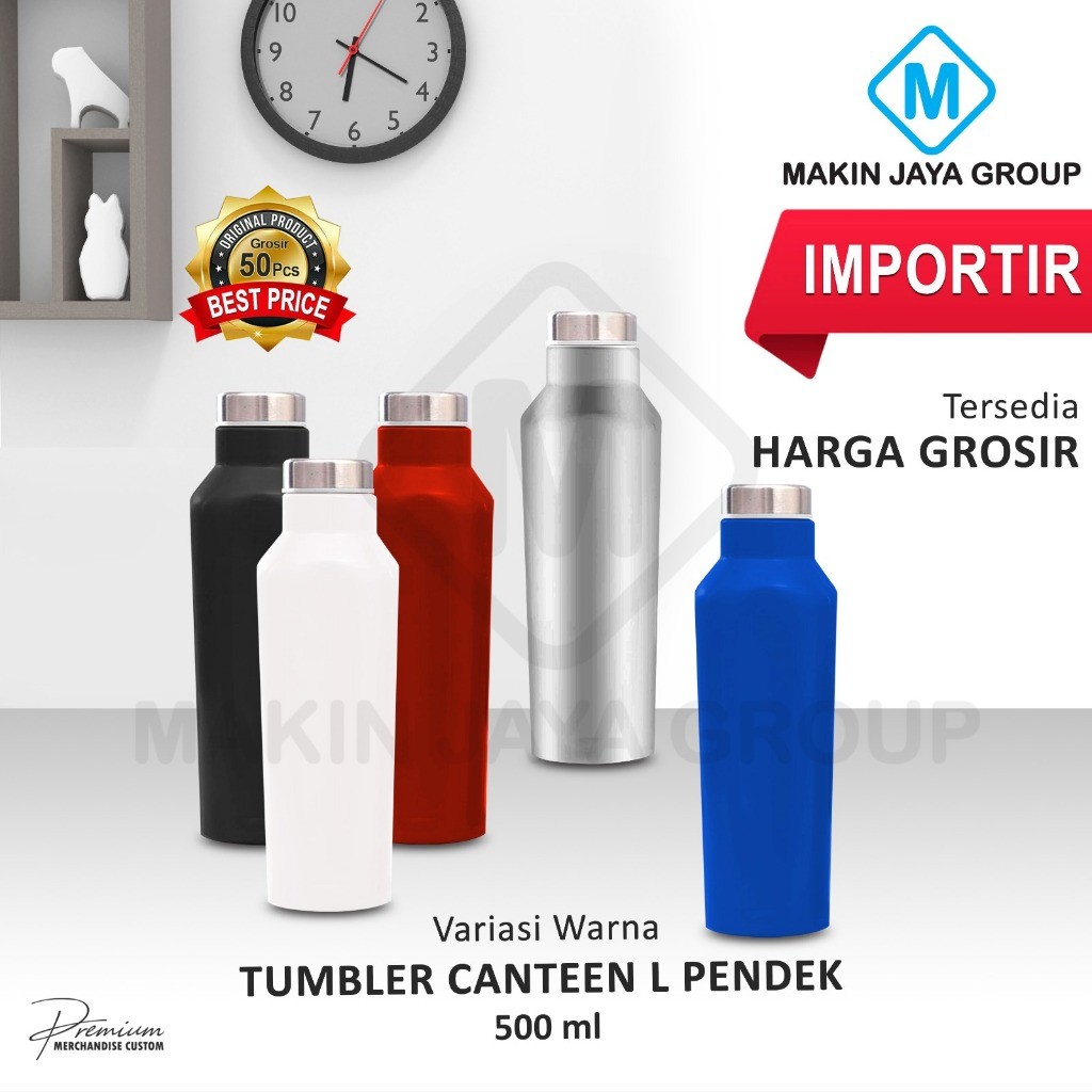 Grosir MJG Tumbler Termos Canten L Premium Stainless Steel 4 Sisi Datar 500ml tumbler corkcicle [ MJ