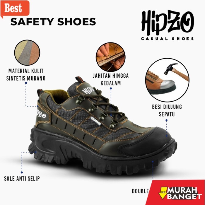 sepatu safety terbaik Sepatu Pria Safety BESI Hipzo M 52 COKLAT TUA Original Untuk Pria Kerj - COKLA