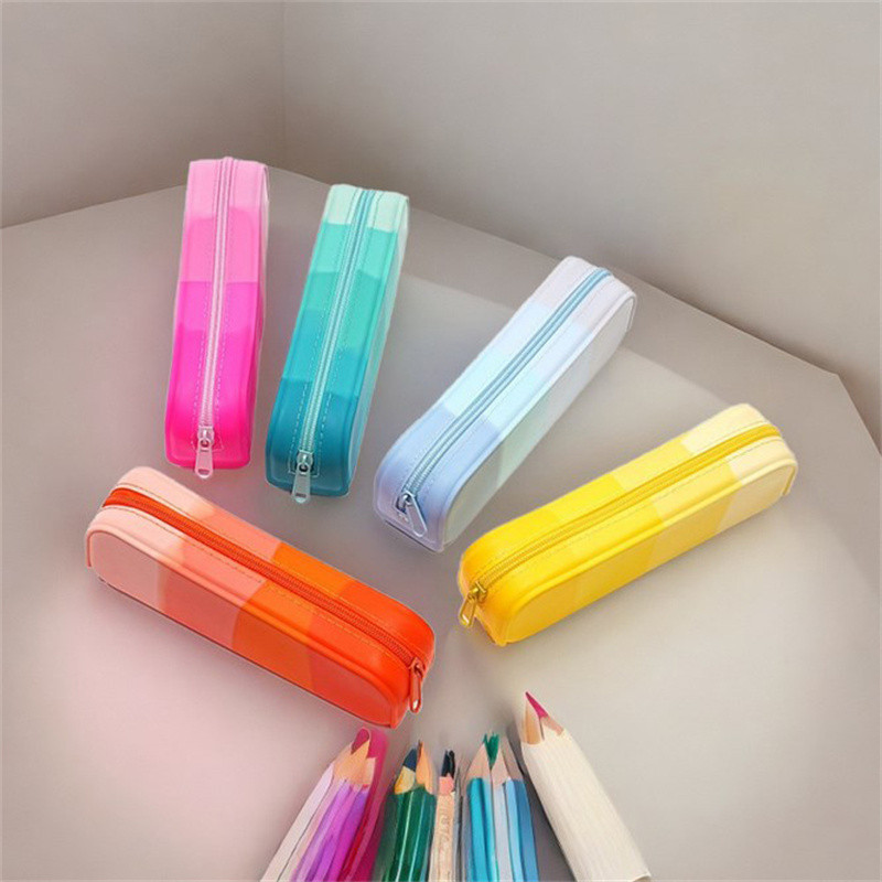 

1Pc Soft Silicone Pencil Case Creative Gradient Color Pen Bag Waterproof Large Storage Bag for School Organizer Supplies