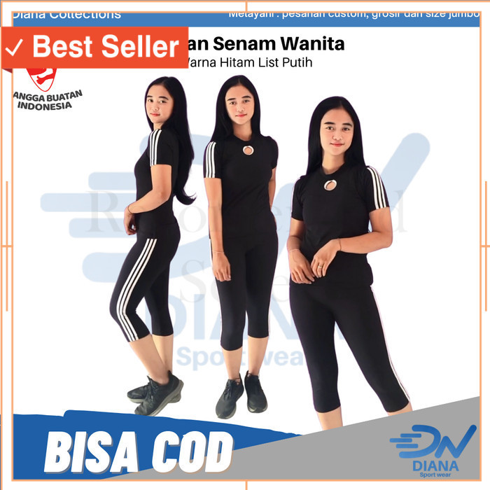BAju Sport Kekinian Keren Unik Style Korea tebal awet /setelan baju olahraga hitam list putih wanita