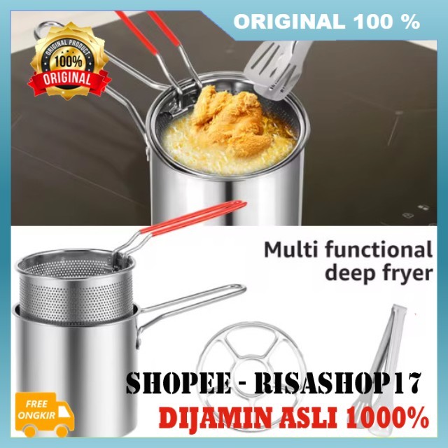 Panci 4 in 1 Deep Fryer Set Penggorengan Kentang Deep Fryer Panci Penggorengan Deep Fryer Stainless 