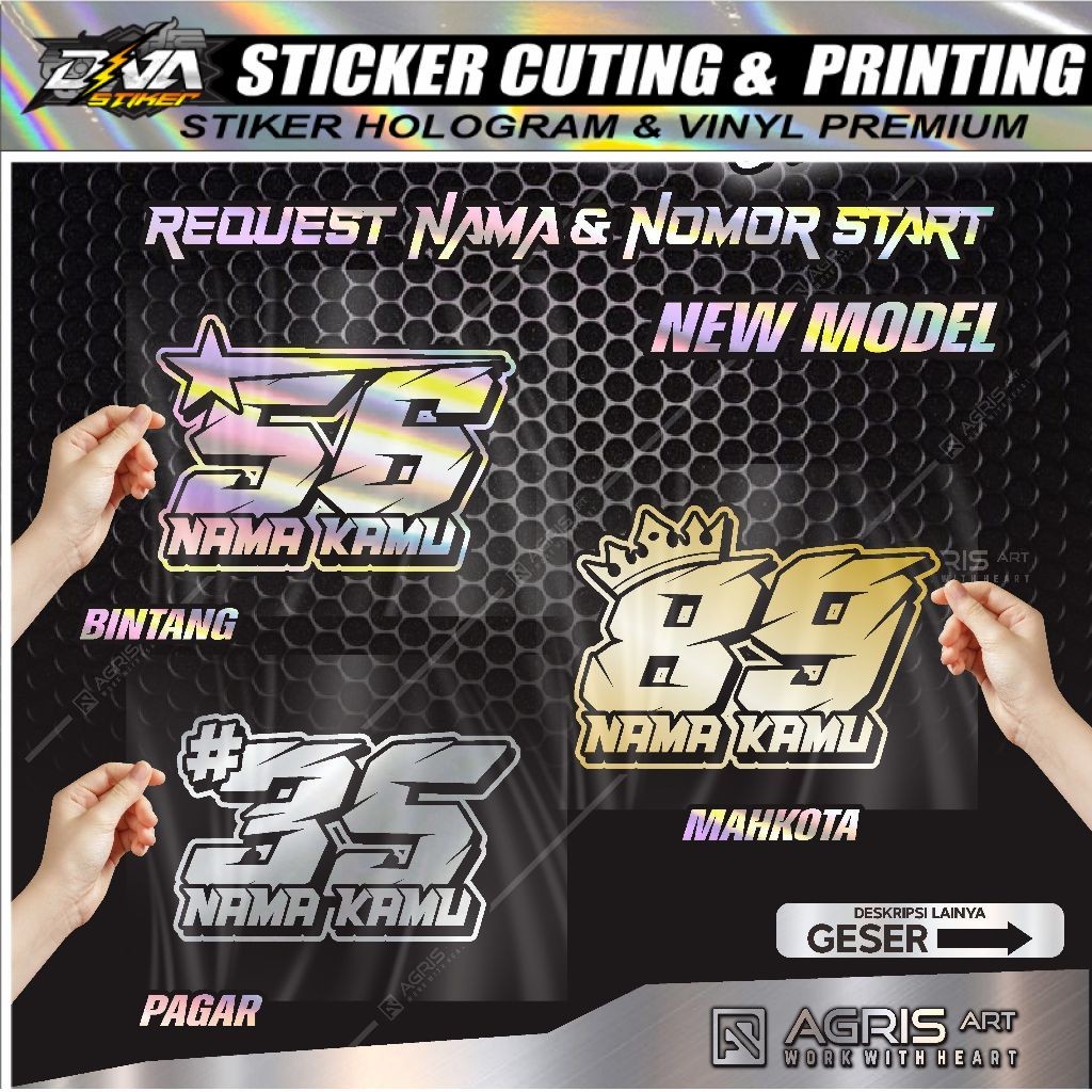 stiker nomor start ANGKA START NAMA DAN NOMOR SENDIRI cutting sticker bukan printing anti luntur