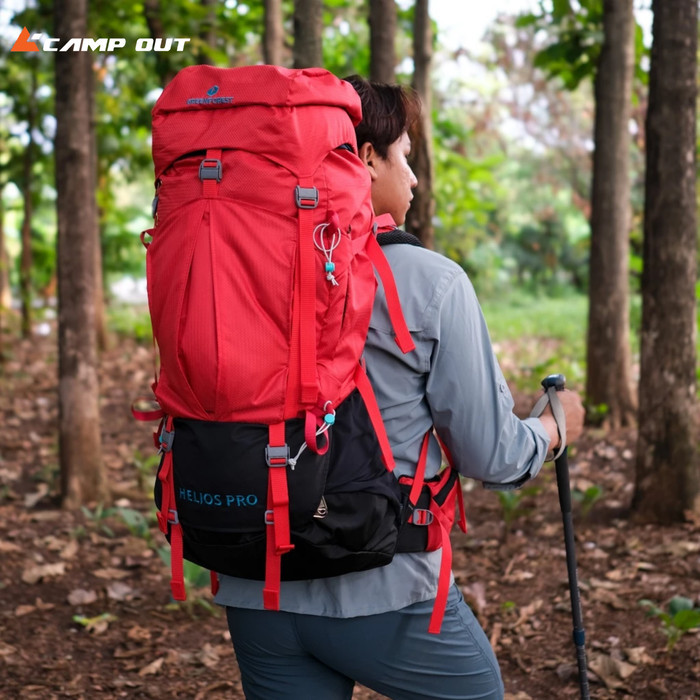 Tas Ransel Gunung Carrier Greenforest Helios Pro Carrier 60+5  Liter Free Rain Cover - Merah P67JM