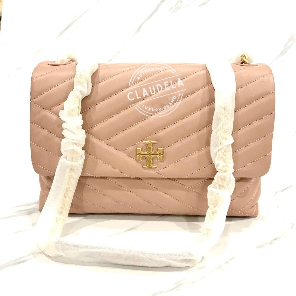 Tory Burch Kira Chevron Medium Convertible Shoulder Bag in Pink Moon