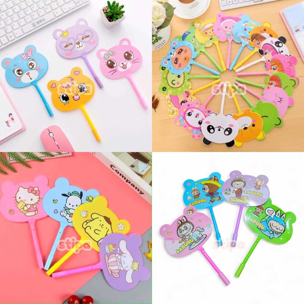 

STIPA Pena Kipas Motif Karakter Kartun Fancy Fan Pen Stationery Pulpen ATK Sekolah Kantor Anak San rio Labubu