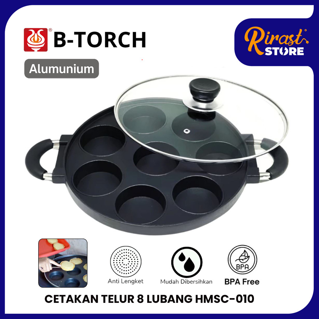 

RIRAST B-TORCH PANCAKE TEFLON CETAKAN KUE TELUR 8 LUBANG DATAR HMSC-010