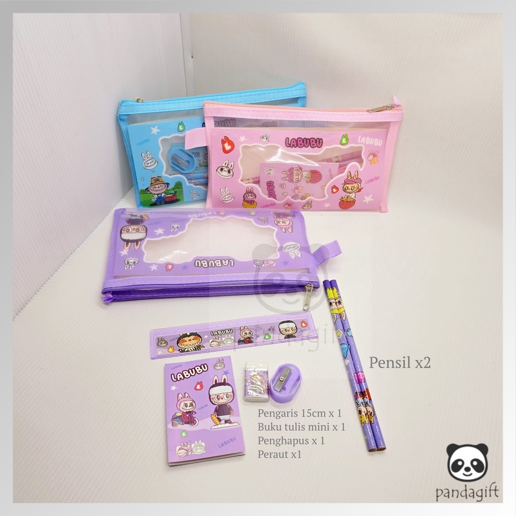 

6in1Set Alat Tulis Kotak Pensil Anak Lucu Stationery Pouch Ziplock Motif Labubu Sanrio - GG0439