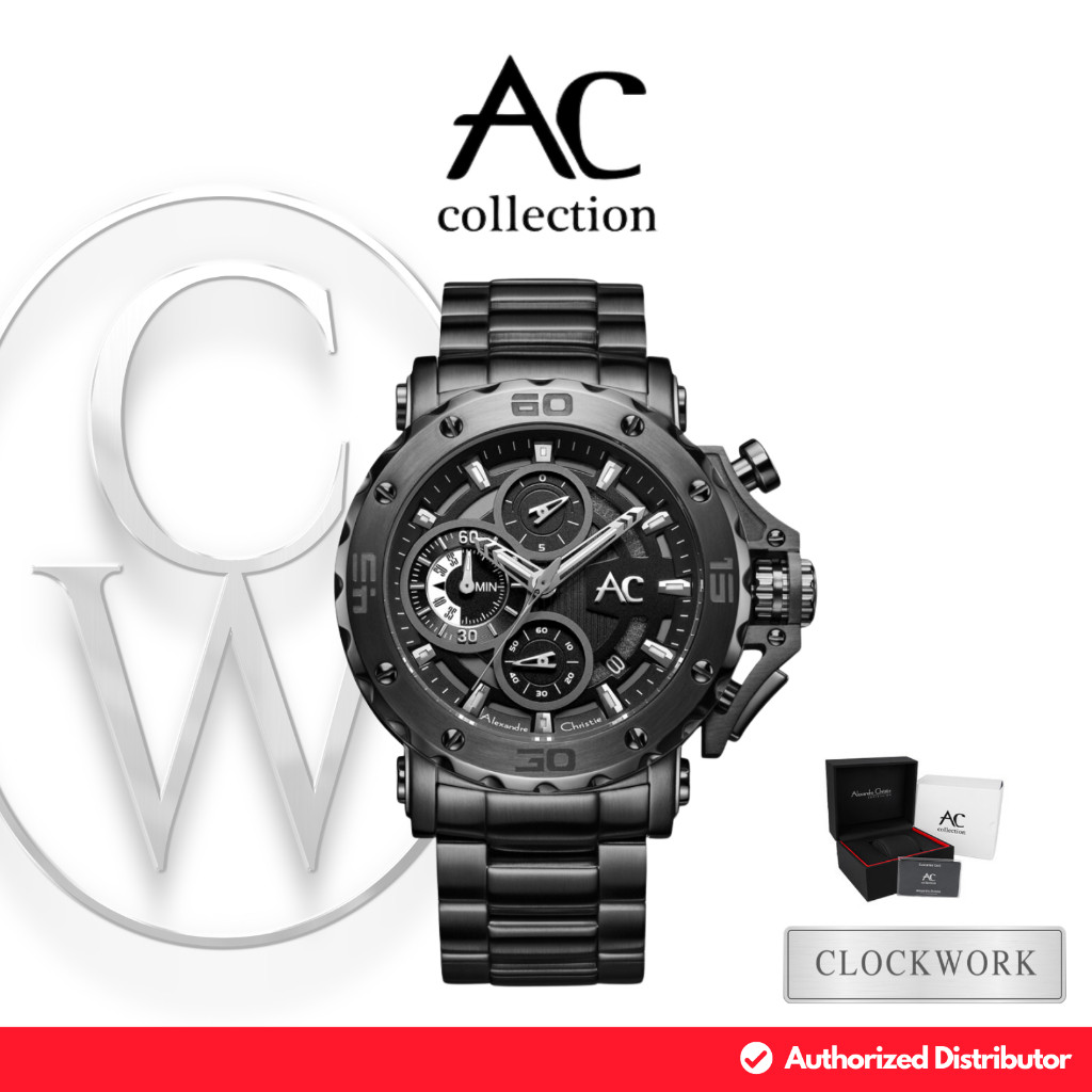 Jam Tangan Pria Alexandre Christie Collection AC 9205 MCBEPBA Rantai Sporty Hitam