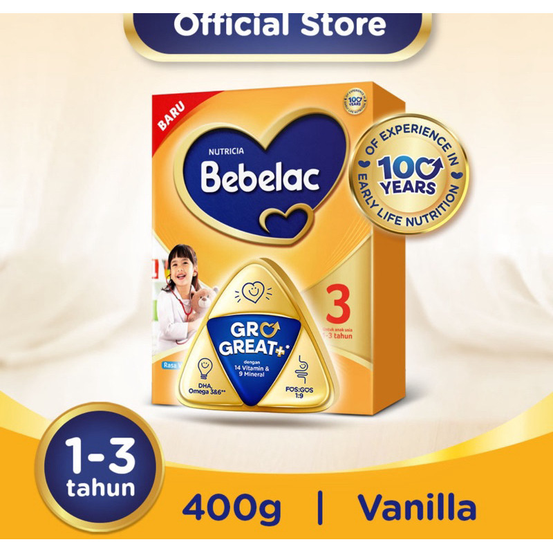 

bebelac 3 GroGreat+ susu bubuk pertumbuhan vanila madu 400gr