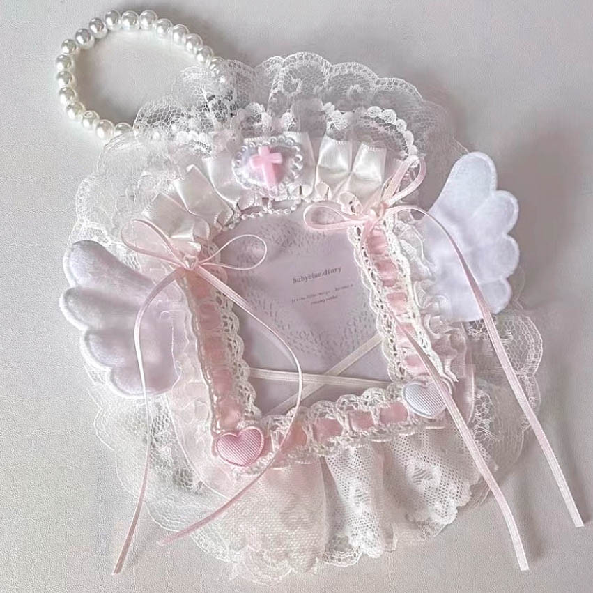 

Angel Wings Photocard Top Loader Ribbons Handmade Kpop 3 Inch Cards Sleeve Lace Decor Sweet ID Photo Card Protector Gilft