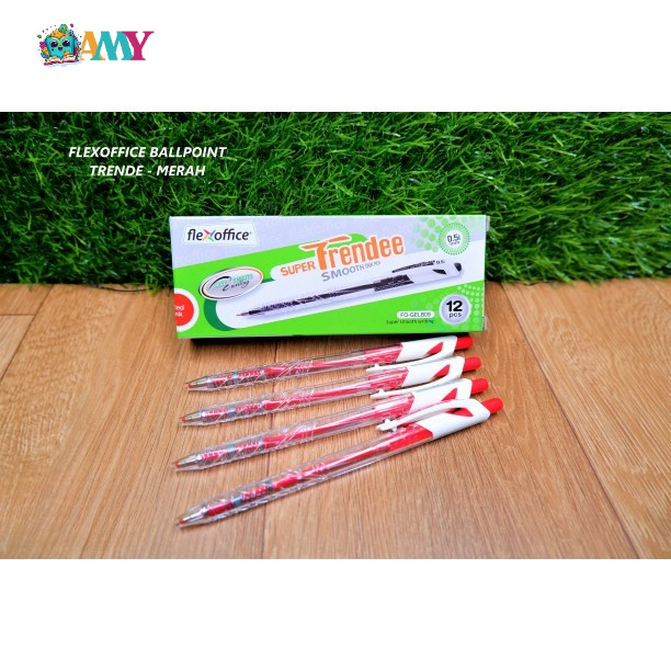 

FLEXOFFICE BALLPOINT TRENDE MERAH / Bolpoin Flex Office Trendee kotak per Pack Merah 12pcs Amy Stasionary