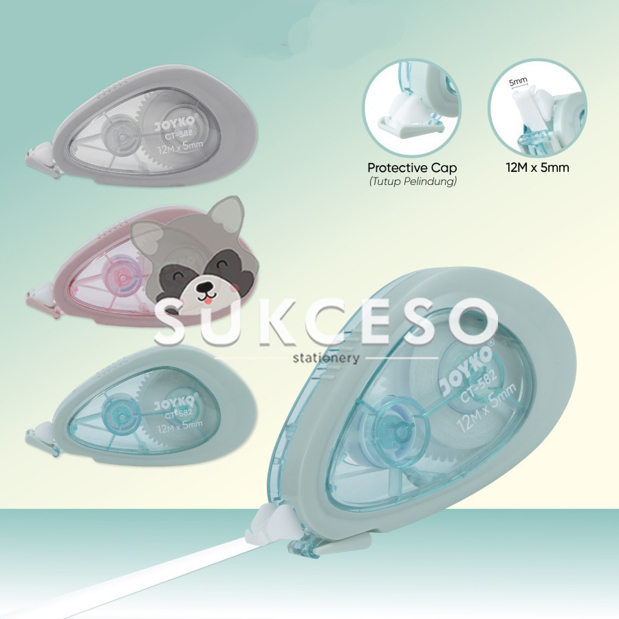 

JOYKO Corretion Tape CT-582 Tipe X 12m x 5mm Pita Koreksi Transparan Dengan Protective Cap