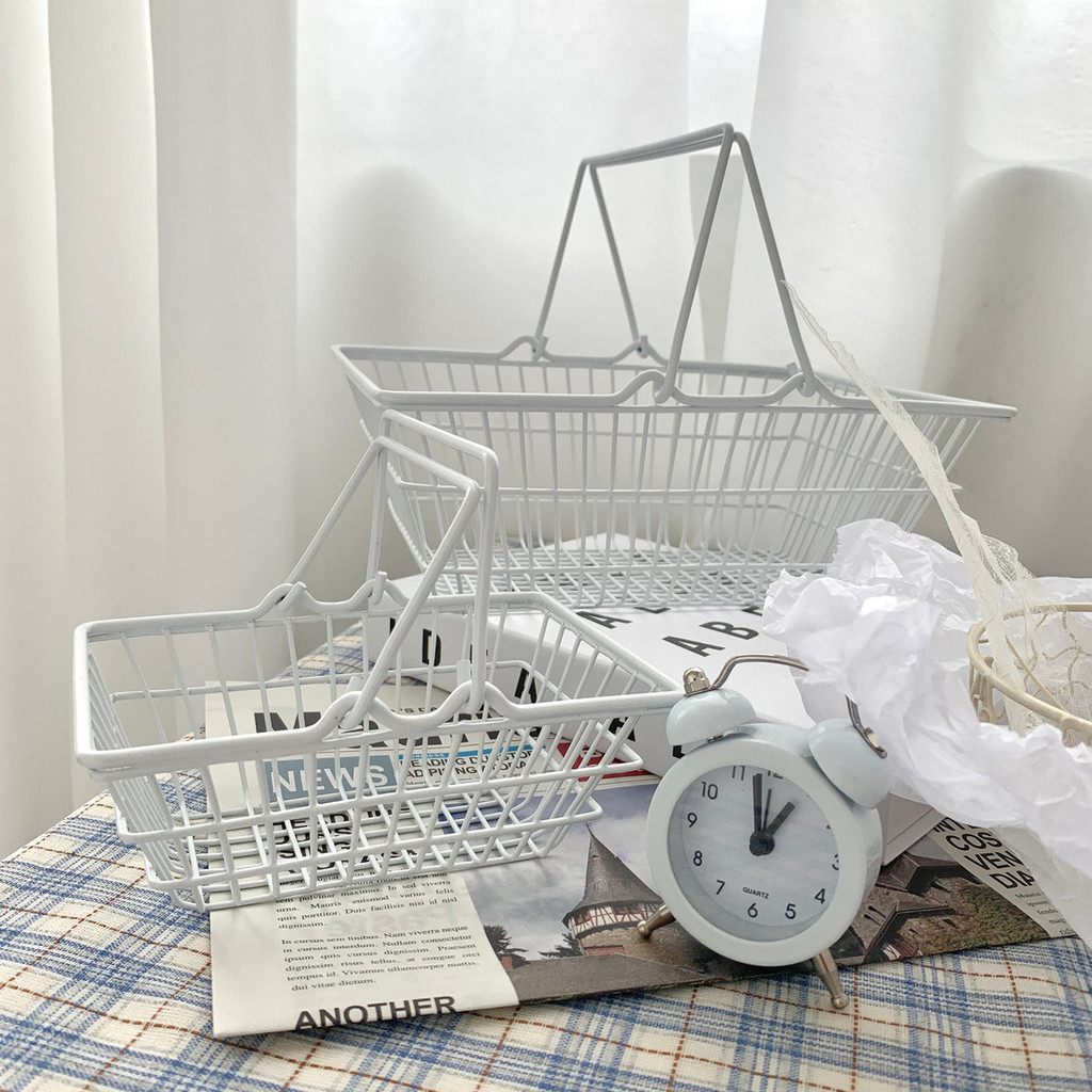 Girl Heart Cute Metal Mini Shopping Cart Pink Purple White Iron Small Basket Office Home Desktop Sto
