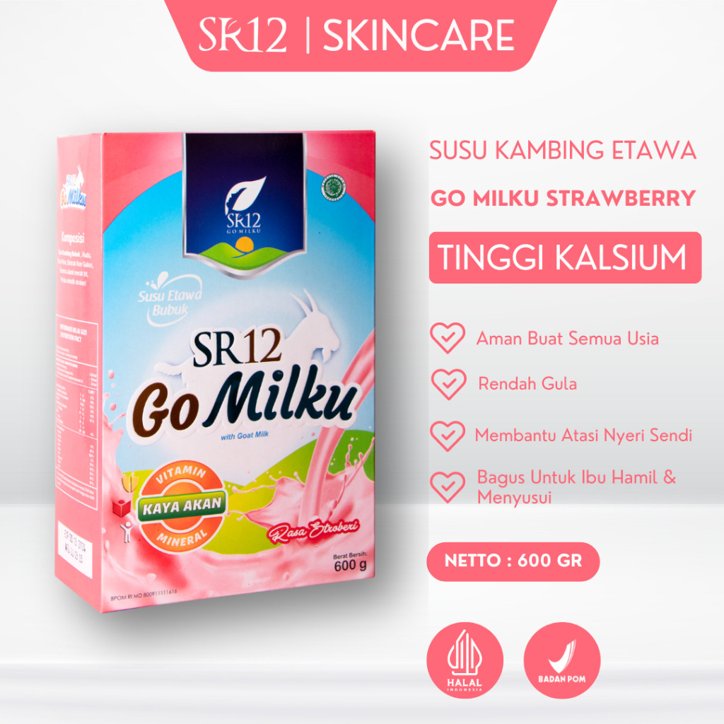 

SR12 Go Milku Rasa Strawberry 600gr | Susu Etawa HALAL, BPOM, Tingkatkan Imunitas