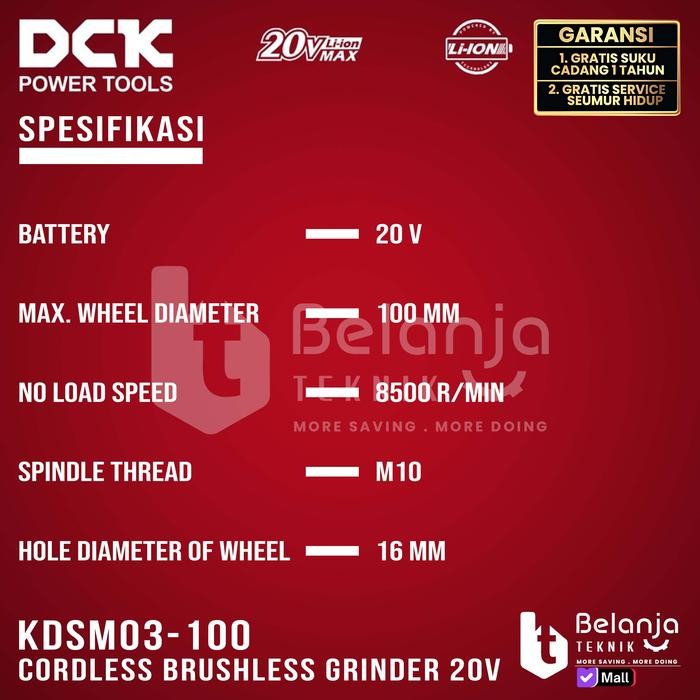 

DCK Cordless Brushless Grinder KDSM03-100DM 4 Inch 20V Gerinda Baterai - Unit Only Dus Sale