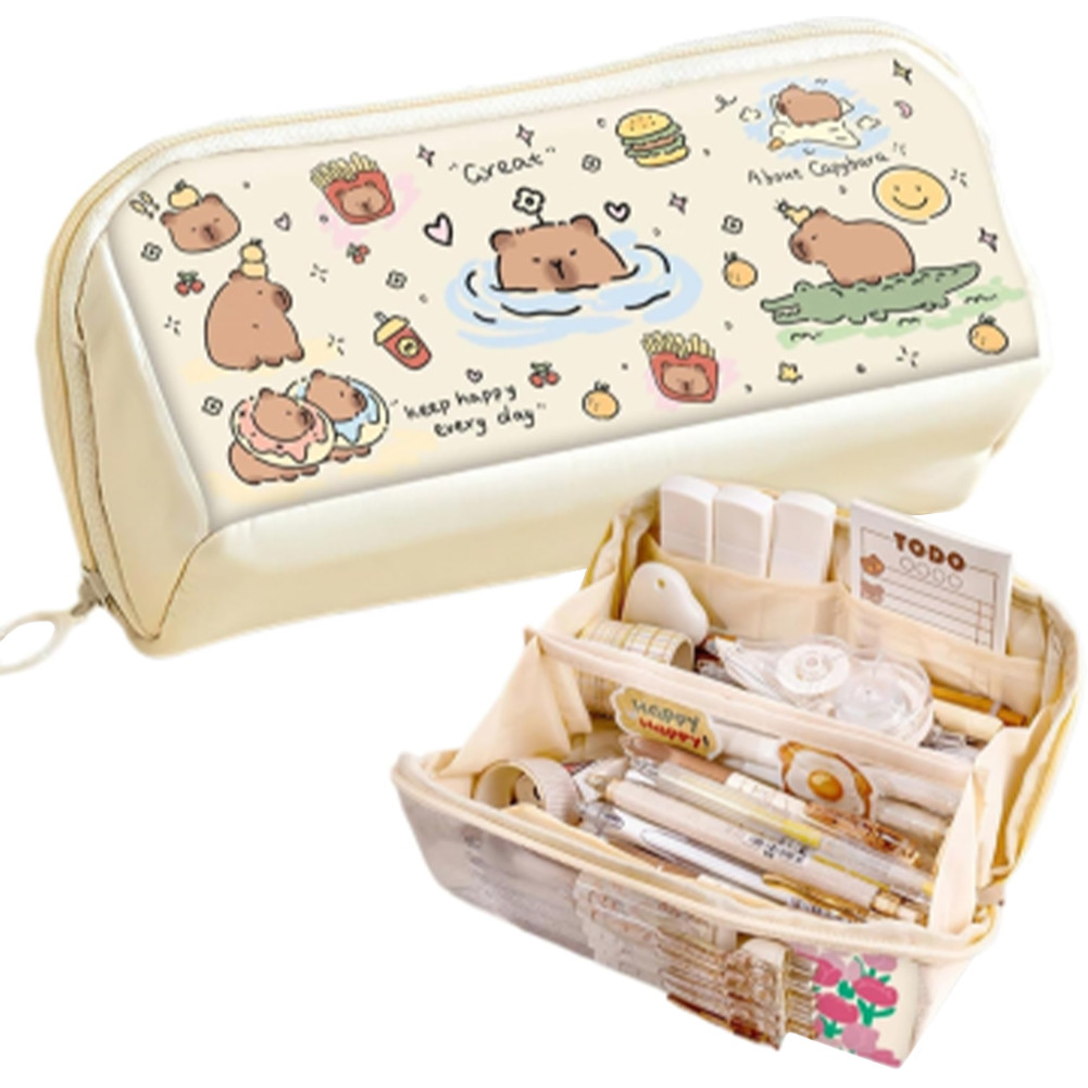 

Capybara Pencil Case Multi-Layer Kawaii Zipper Pencil Case Capybara Stationery Holder Bag for Kids Stationery