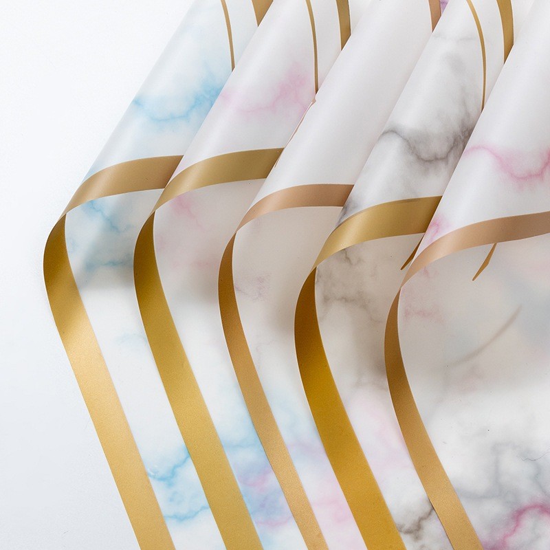 

(5 LEMBAR) Kertas Bunga Buket Flower Marble List Gold 58x58cm PREMIUM Waterproof Flower Wrapping Paper Cellophane MEWAH Anti Air
