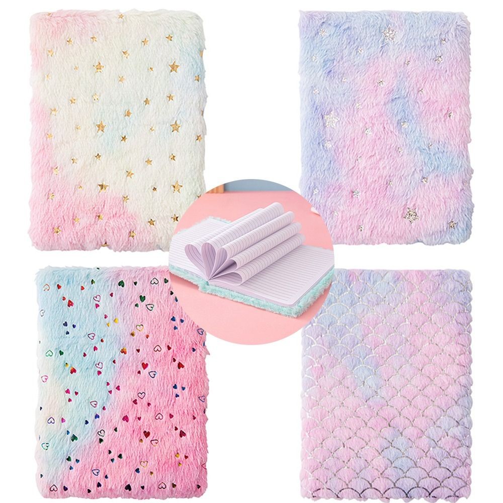 

Dreamy Gradient Color Plush Cover Notebook 80 Pages Fluffy Notepad Daily Planner Cute Diary Book Student