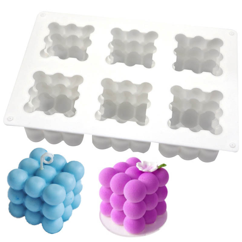 

3D Cube 6 Cavity Large Bubble Ball Silicone Candle Mold Chocolate Mousse Cake Mold Ice Cream Baking Soap Mold Home Decor Gifts