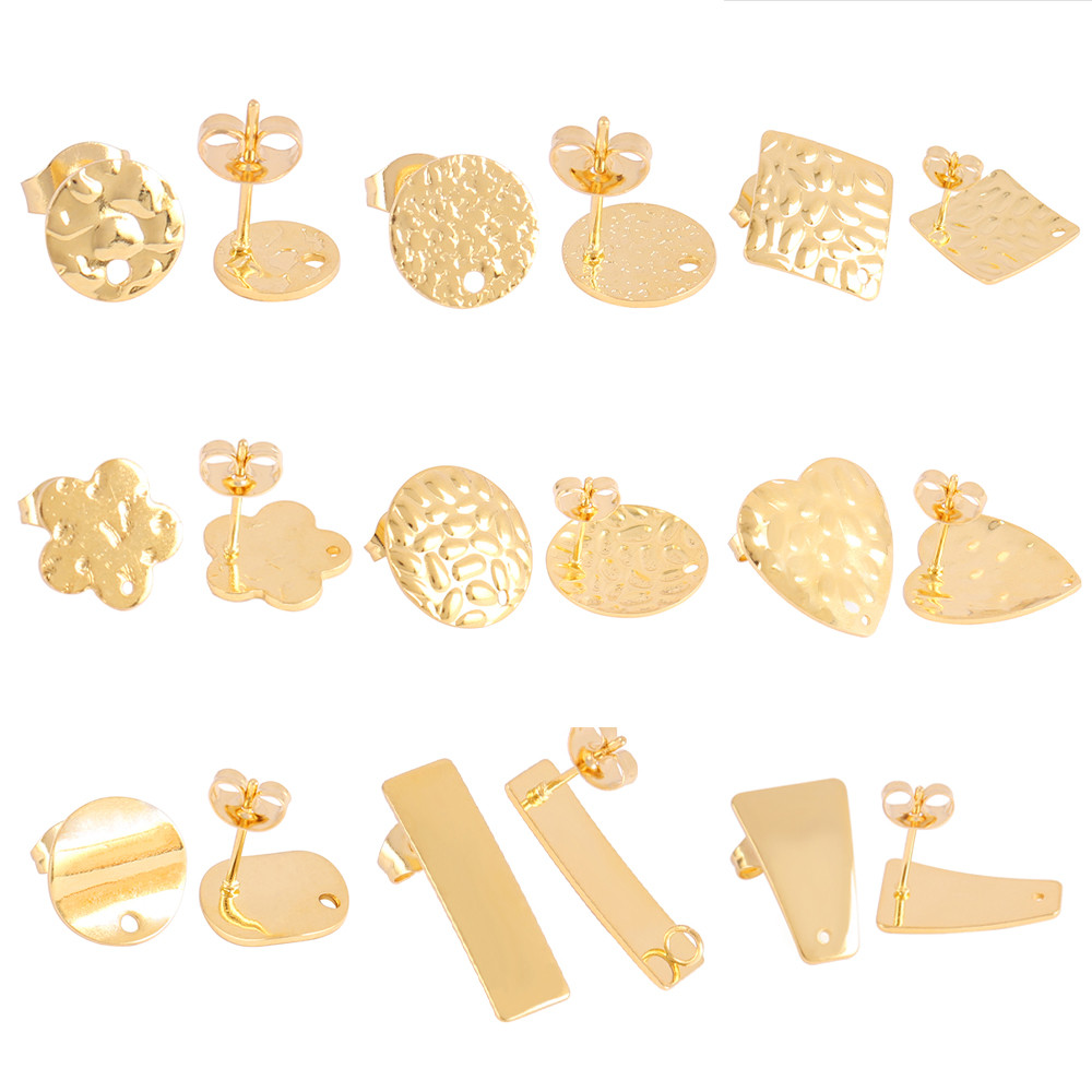 

20pcs Stainless Steel Geometric Heart Round Stud Earring Base With Earring Plug Connector DIY Earring For Jewelry Making Finding
