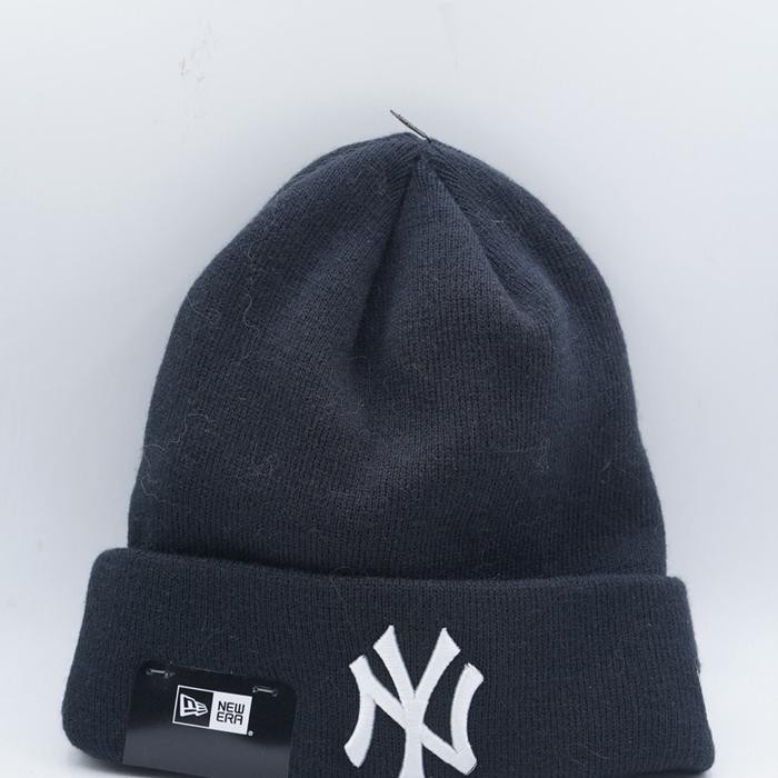 New Era New York Yankees Essential Knit Black Hoodie Beanie Cap Kupluk Hitam Original Topi Musim Din