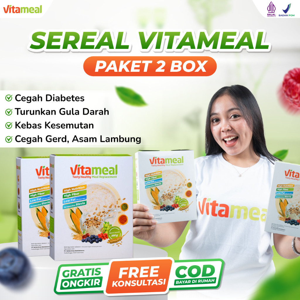 

New Vitameal 2 Box - Sereal Sehat Multigrain Ampuh Turunkan Gula Darah Ampuh Cegah Diabetes Kolesterol Kebas Kesemutan Alami Tanpa Efek Samping Vitameal Diabetes Vitameal Sereal Vitameal MultigrainPremium