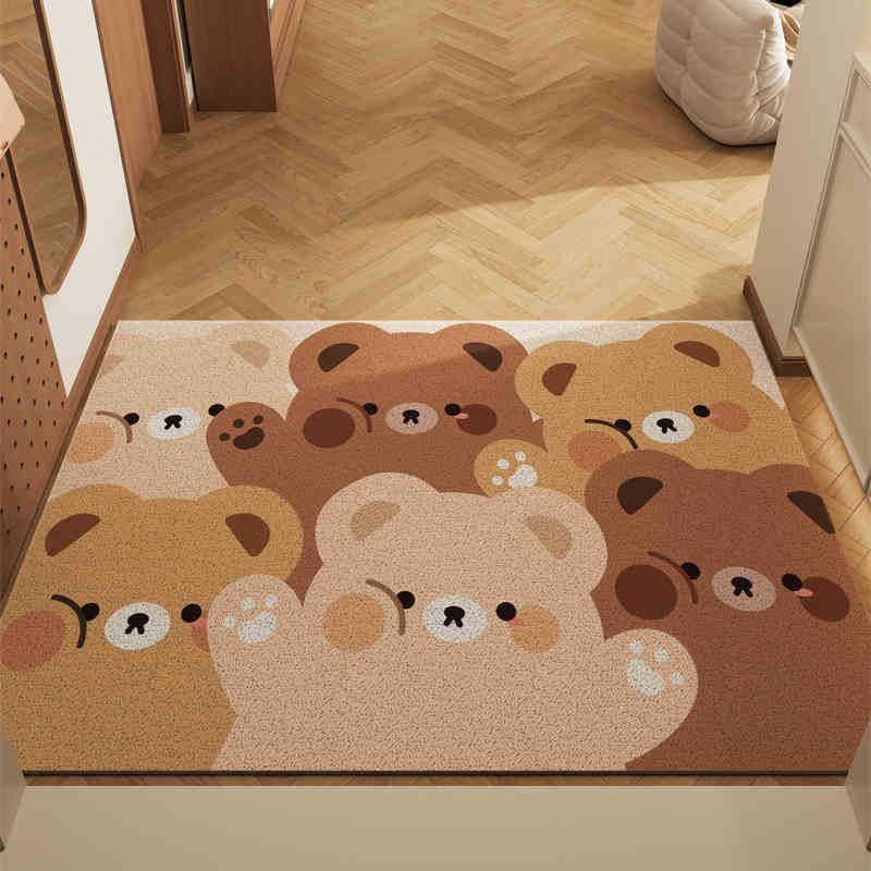 

VIKAMA Simple Cute Cartoon Bear Crystal Velvet Bathroom Carpet Living Room Kitchen Porch Dirt Resistant Carpet Home Decoration