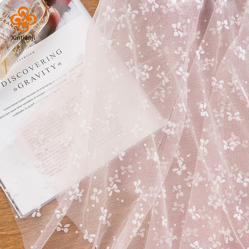 

145x100cm Bow Knot Mesh Children's Princess Dress Clothing Summer Nylon Tulle Flocking Lace Fabric Bridal Wedding Veil
