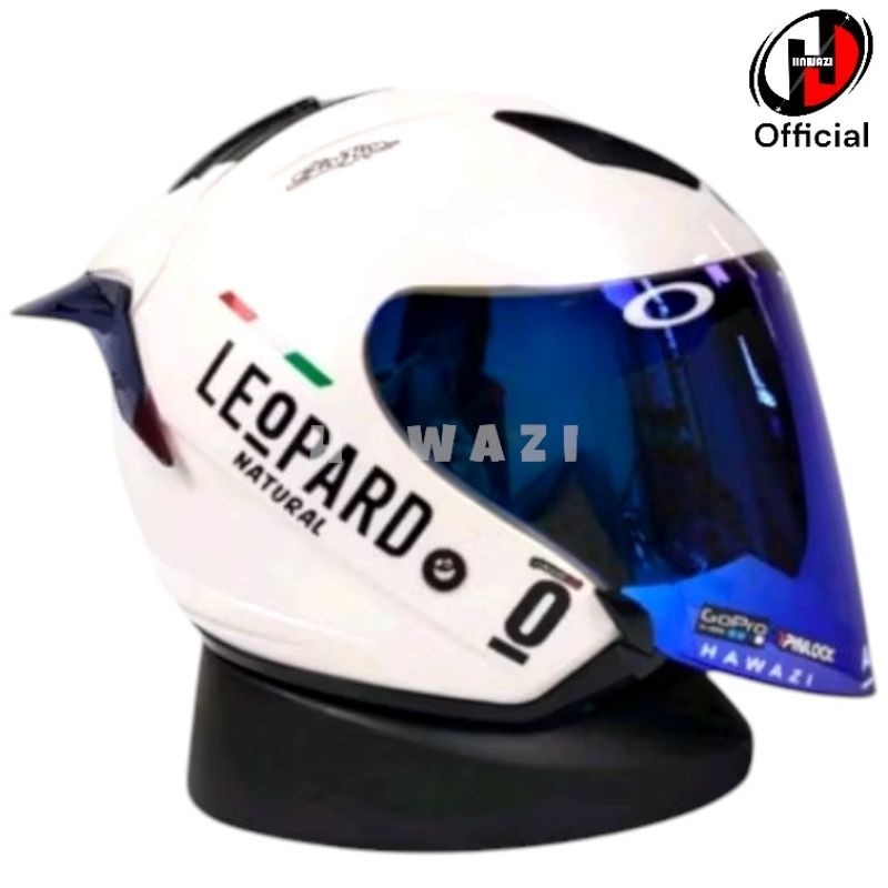 KYT GALAXY FLAT R PEARL WHITE PAKET GANTENG LEOPARD | HELM KYT HALF FACE