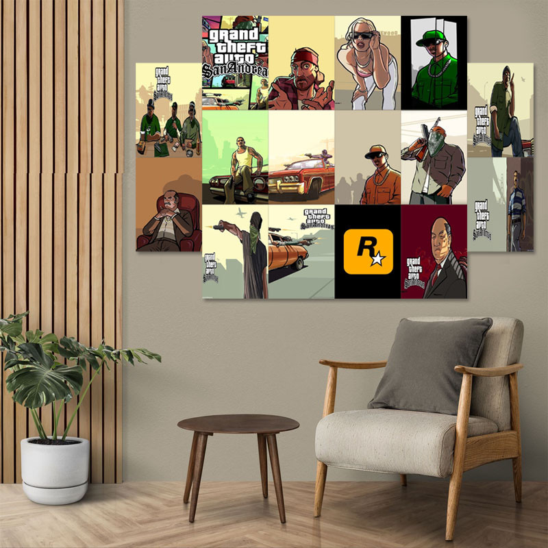 Free Dobel Tape (isi 16pcs) poster dinding aesthetic tema GTA san andreas desain premium art carton 