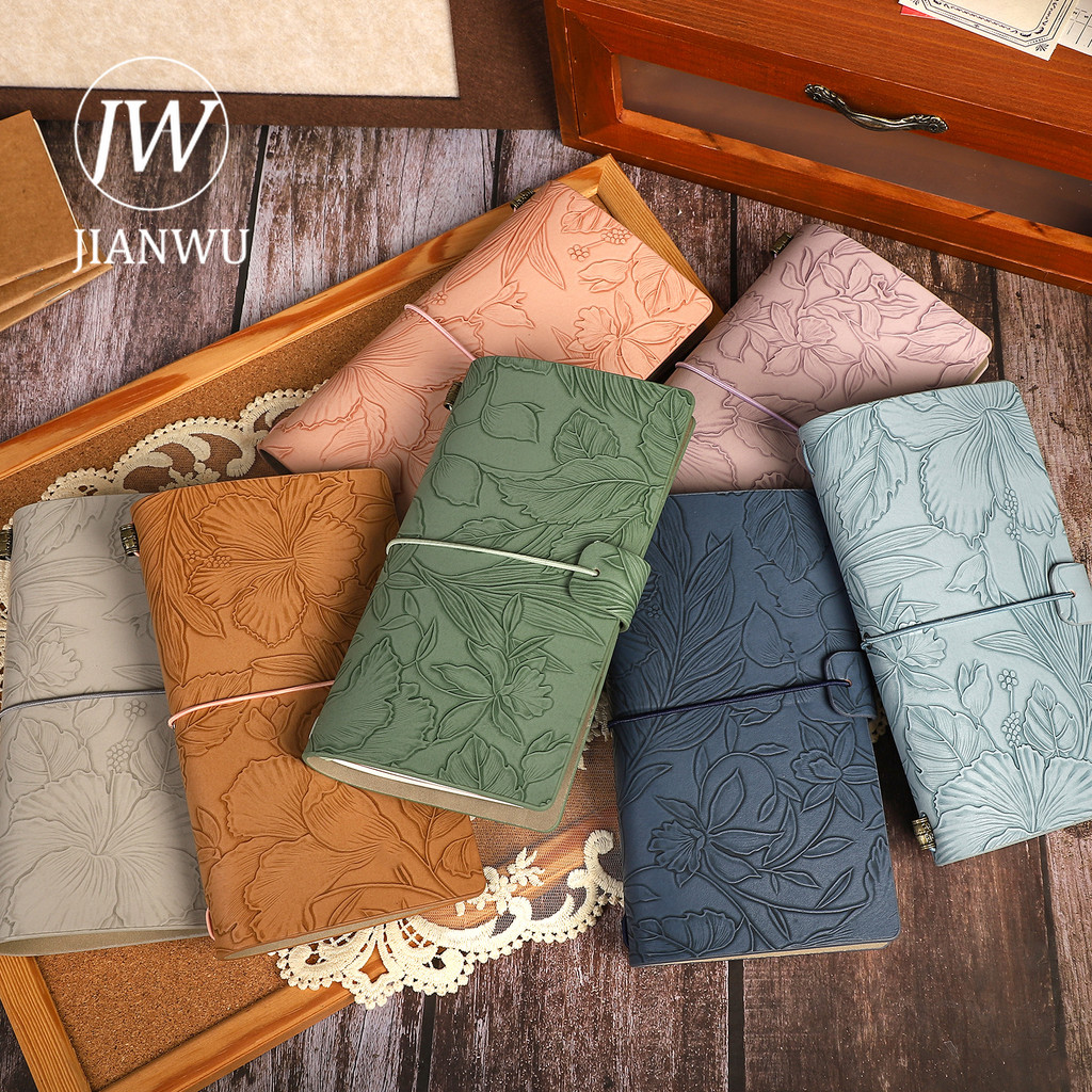 

JIANWU 96 Pages/book A6 Literary Relief Flowers and Leaves Notebook Creative DIY Material Decor Student Supplies Stationery