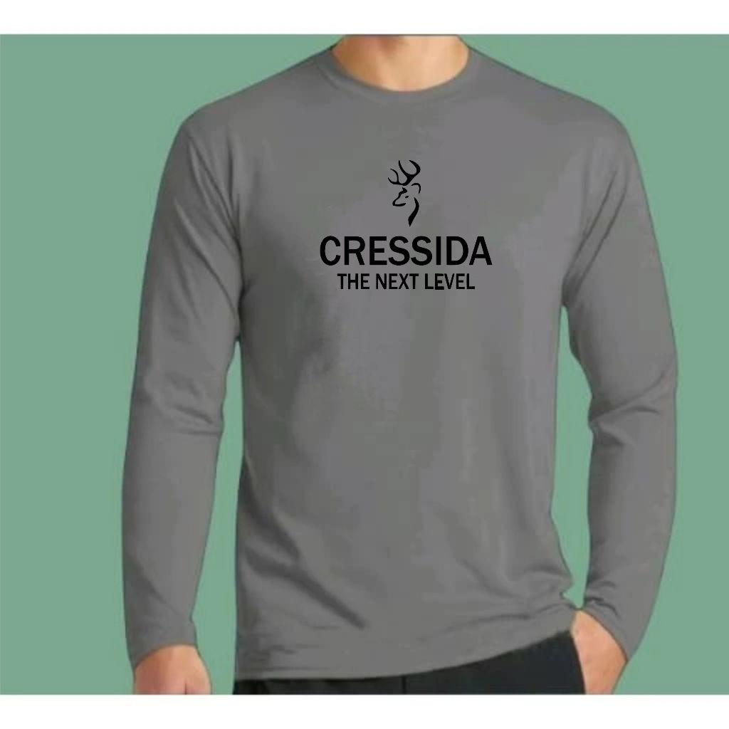 Baju Kaos Pria Lengan Panjang / Baju Kaos CRESSIDA Text Hitam / Kaos T-Shirt Distro Premium Quality