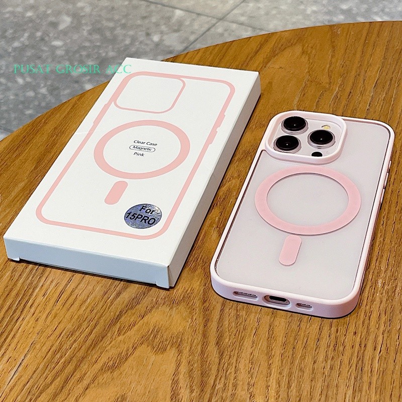 [PACKING BOX] CASE CLEAR MAGSAFE casing magnetik transparan Merah Muda for Iphone 11 12 13 14 15 16 