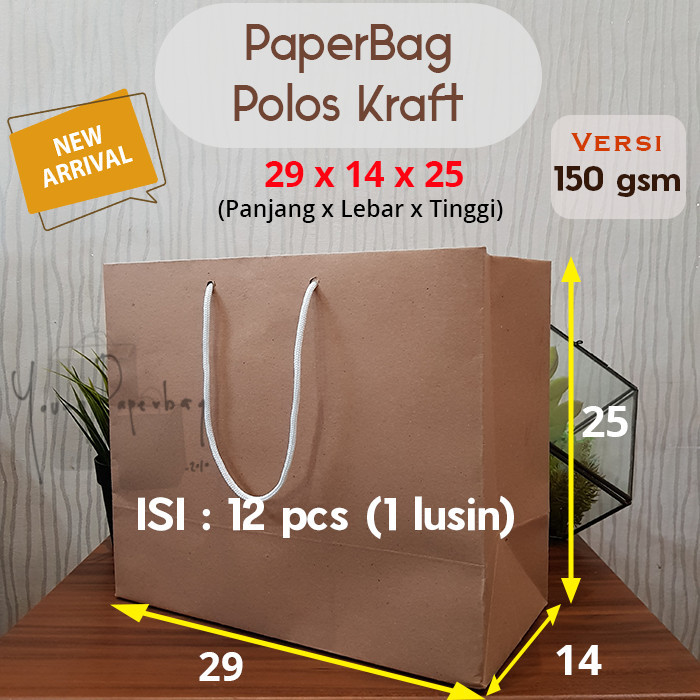 

Paper Bag/Tas Kertas Paperbag Polos Kraft Landscap 29 x 14 x 25 150gsm