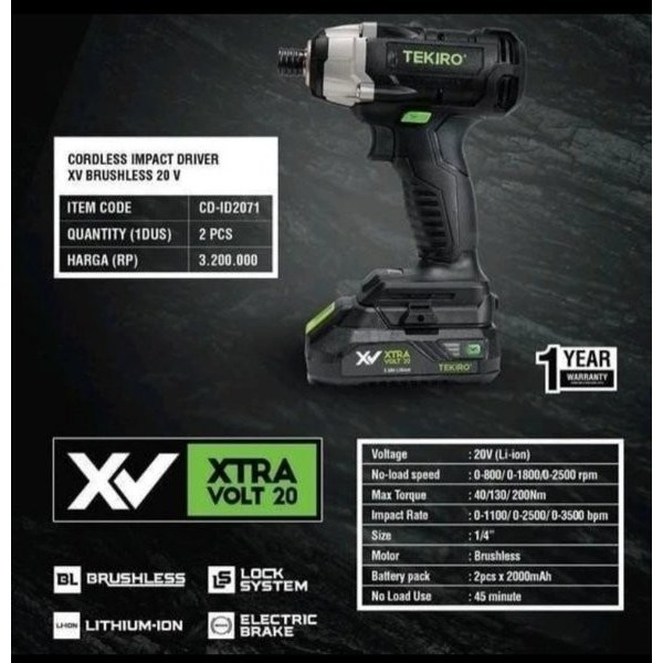 TEKIRO CORDLESS IMPACT DRIVER XV BRUSHLESS 20 V
