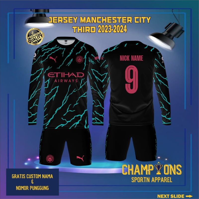 Jersey MANCHESTER CITY THIRD Lengan Panjang 2023-2024 LIGA CHAMPIONS Free custom nama dan nomor