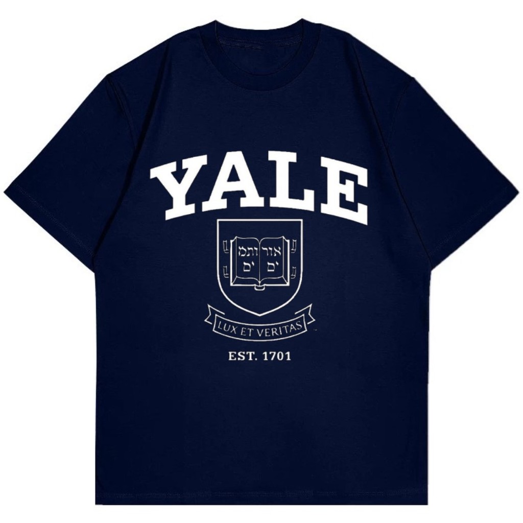 kaos lengan pendek navy pria wanita YALE University fashion cotton combed 24s