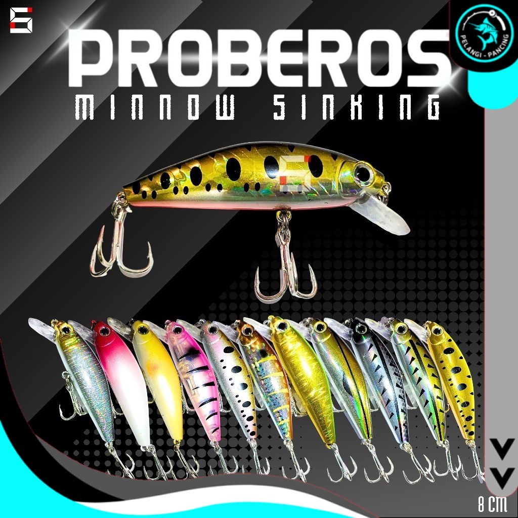 Umpan Pancing Lure Casting Minnow PROBEROS 8cm Sinking 11gr #DW457 - PP